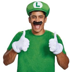 Super Mario Luigi Disguise Accessory Kit with Hat, Gloves, Faux Mustache 14+